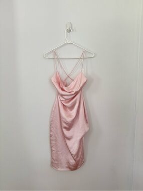 Superdown Satin Cowl Neck Slip Dress in Light Pink